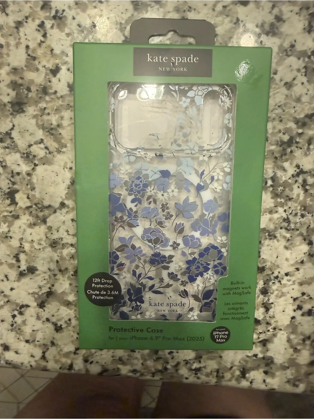 kate spade Clear Floral iPhone 17 Pro Max Case with Blue and White Flowers